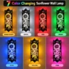 7 Color Changing Sunflower LED Wall Lamp in Warm White, White, Red, Green, Blue, Yellow and Pink for Home Decor.